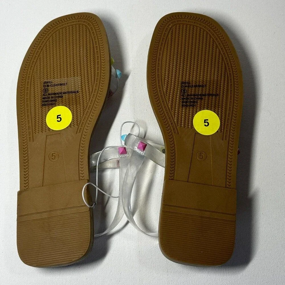 Steve Madden Flat Sandals Strappy Plastic Studs Girls Youth Womens size 5